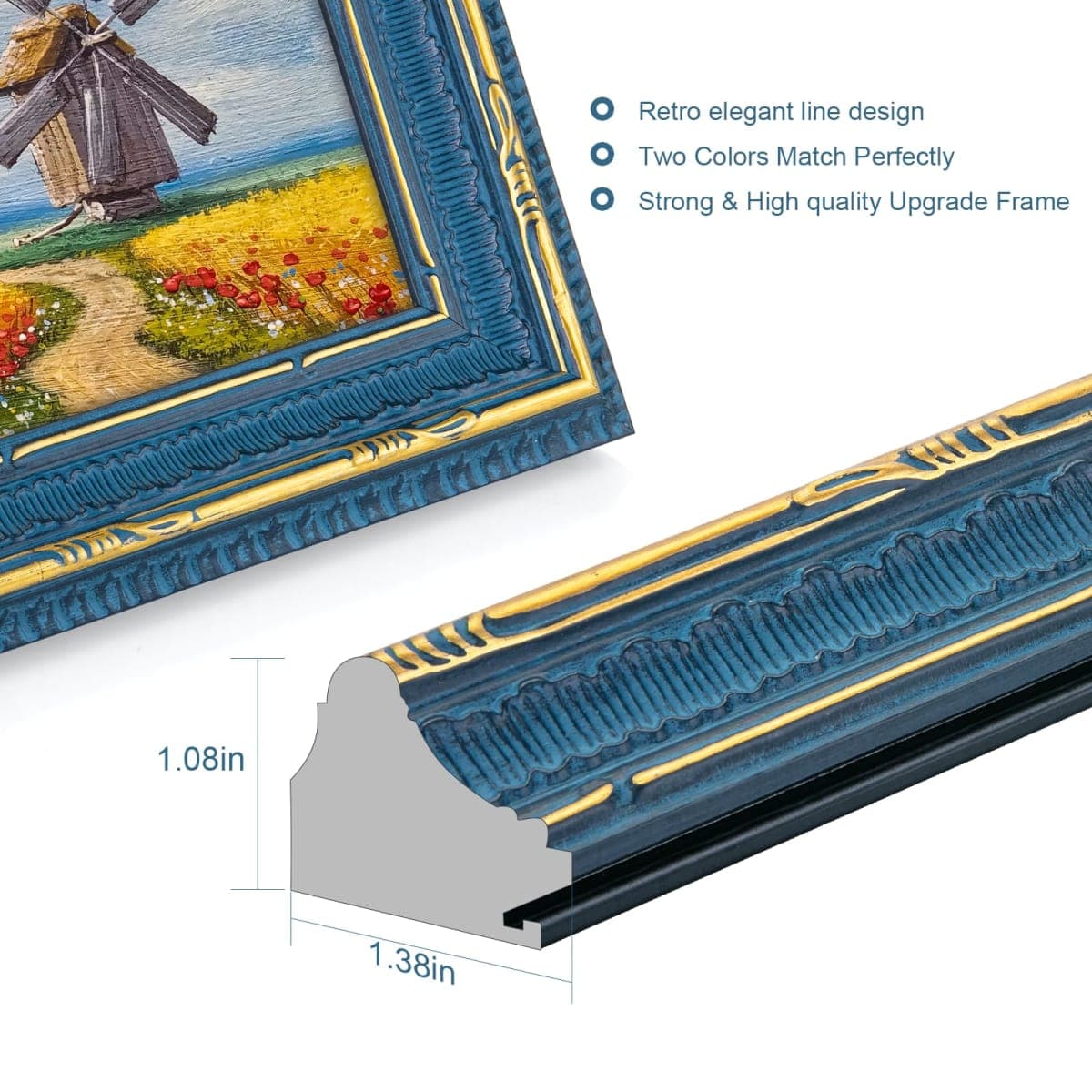 GULETHUN Vintage Blue Gold Frame, 8x10 Ornate Picture Frames, Home Decor Antique Gallery Poster Photo Frames 8 by 10, Horizontal or Vertical Display thumbnail 5