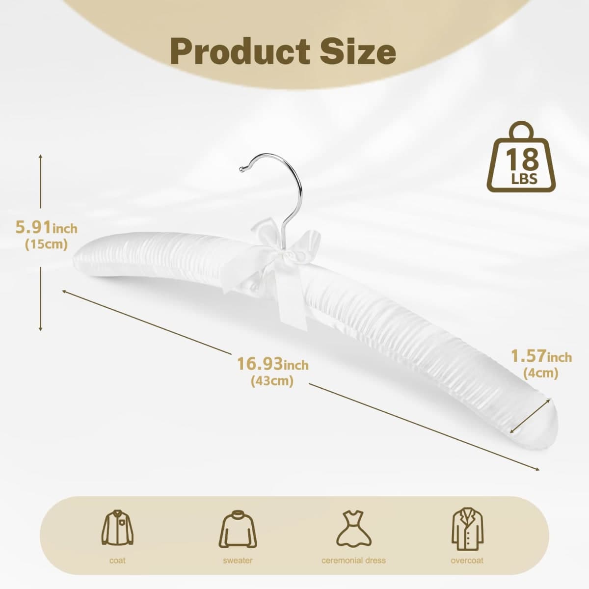 HOUSE DAY 17 Inch Satin Padded Hangers, 4 Pack Silk Clothes Hangers - White thumbnail 3