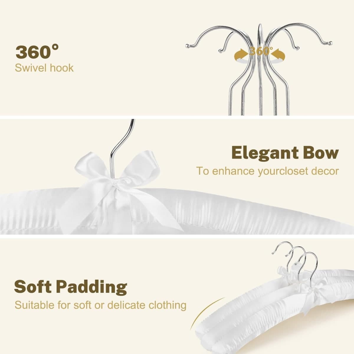 HOUSE DAY 17 Inch Satin Padded Hangers, 4 Pack Silk Clothes Hangers - White thumbnail 5