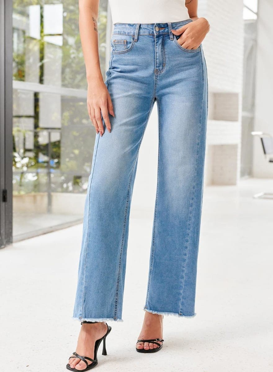 SIDEFEEL Women's Baggy Jeans Femme Trendy 2026 Strechy Wide Leg High Waisted Raw Hem Zimbaplatinum Denim Pants, Light Blue, 6 thumbnail 3