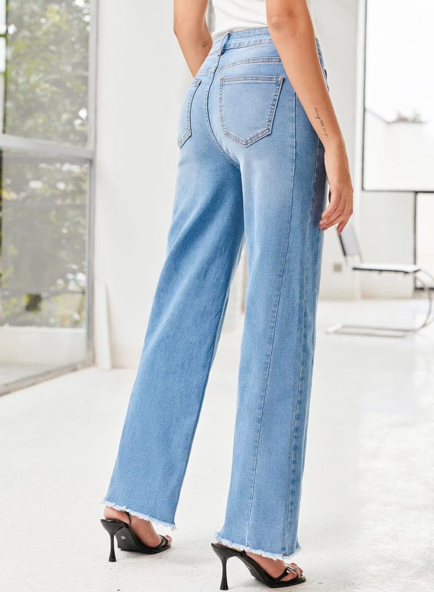 SIDEFEEL Women's Baggy Jeans Femme Trendy 2026 Strechy Wide Leg High Waisted Raw Hem Zimbaplatinum Denim Pants, Light Blue, 6 thumbnail 4