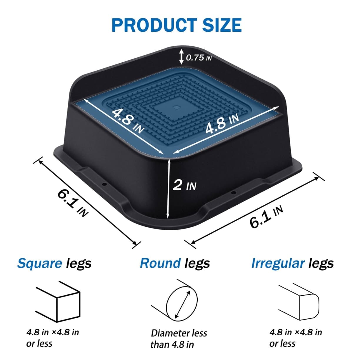 ANNKUT Bed Risers 2 Inch Heavy Duty, Furniture Risers for Bed Desk Table Sofa Couch Lifts to 2in、3in、4in、6in and 8in， Support up to 5000 Lbs(4 Pack Black) thumbnail 2