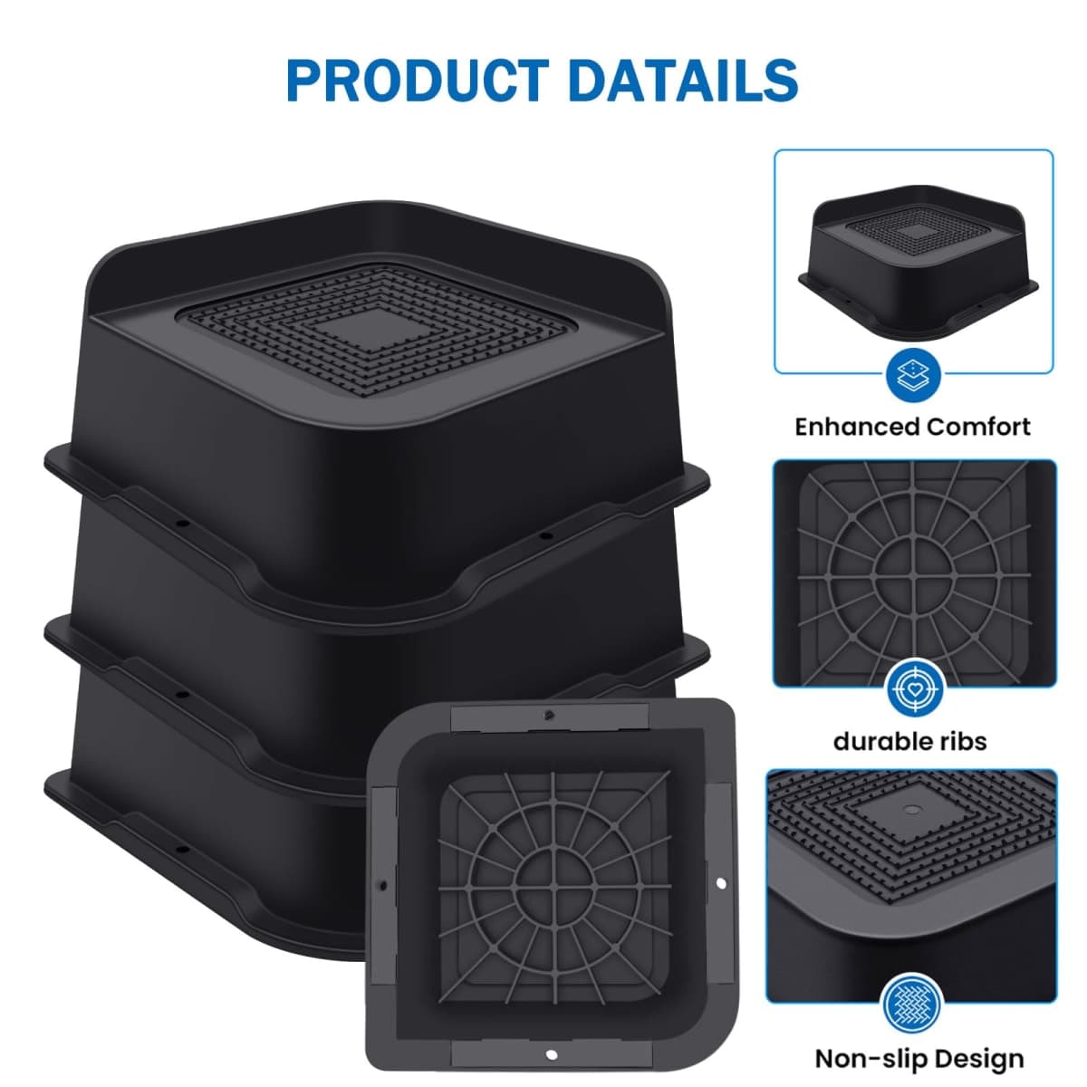 ANNKUT Bed Risers 2 Inch Heavy Duty, Furniture Risers for Bed Desk Table Sofa Couch Lifts to 2in、3in、4in、6in and 8in， Support up to 5000 Lbs(4 Pack Black) thumbnail 3