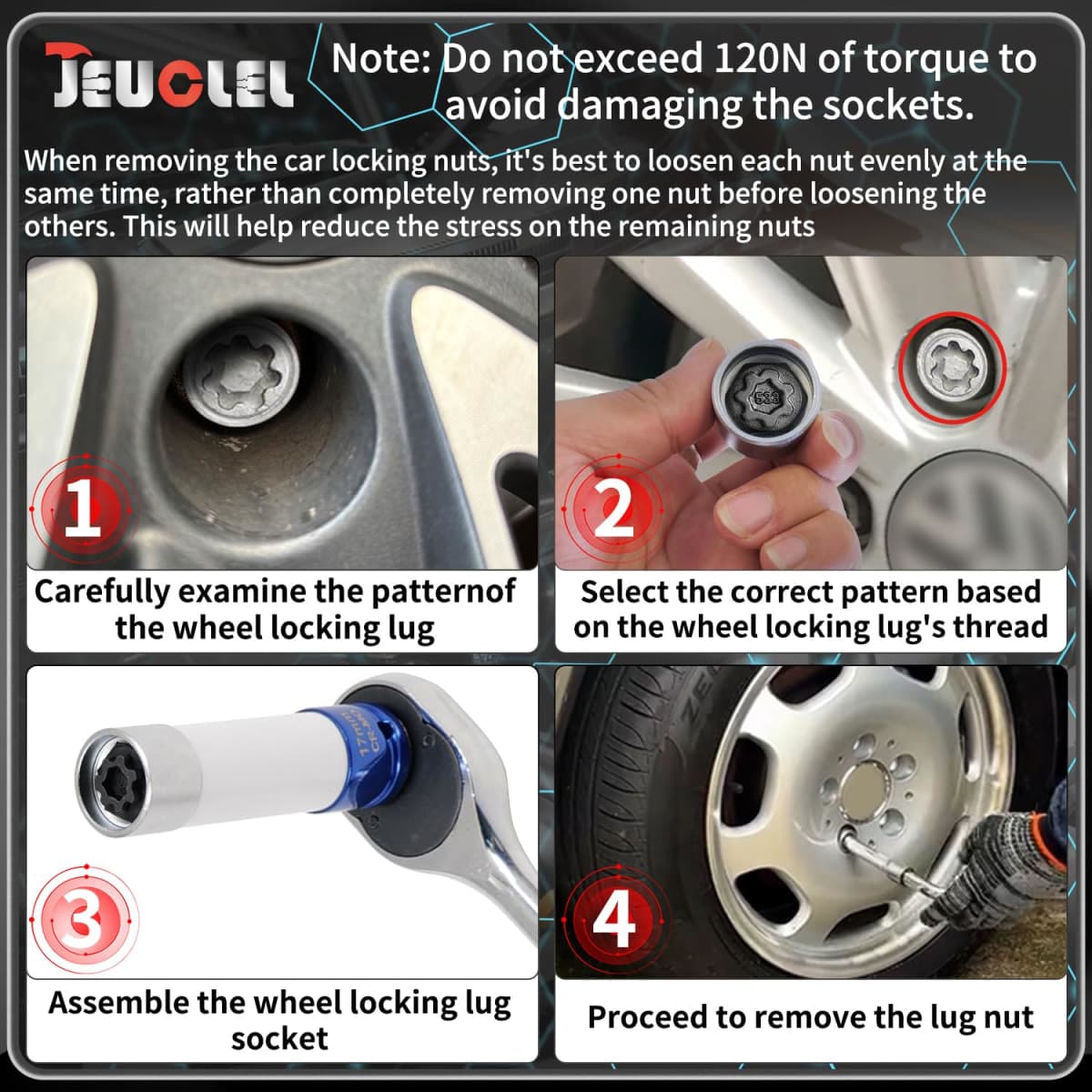 JEUCLEL 533 Wheel Locking Nut Key Compatible with VW VAG Volkswagen, (Socket OD 28mm - ID 25mm), Wheel Lock Nut Socket Adapter, Wheel Anti-Theft Lug Nut Removal Tool, Anti-Theft Screw Remover thumbnail 4