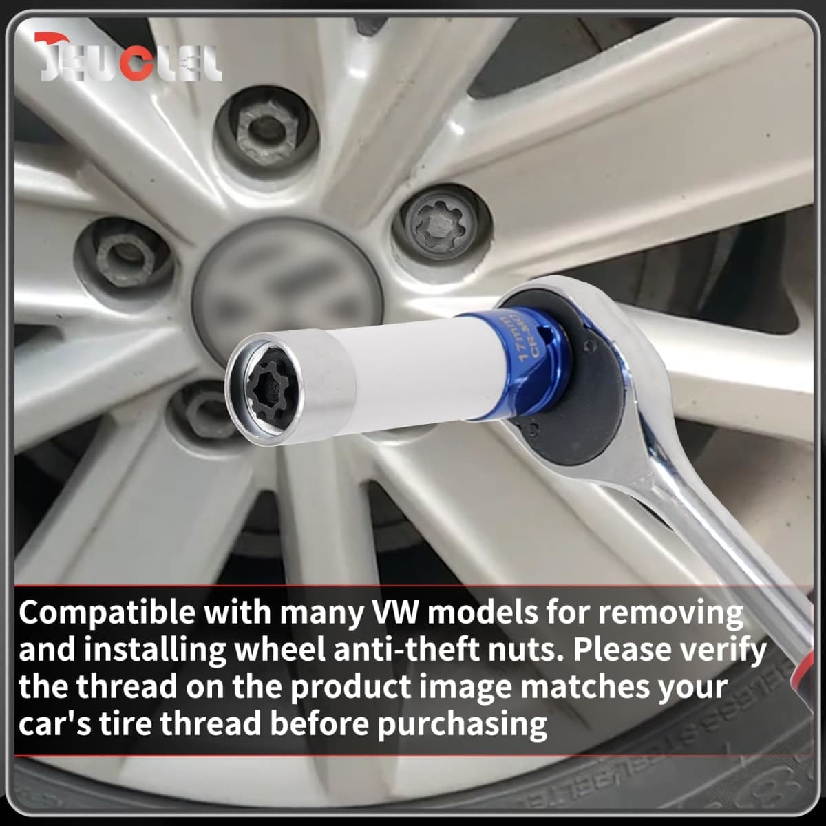JEUCLEL 533 Wheel Locking Nut Key Compatible with VW VAG Volkswagen, (Socket OD 28mm - ID 25mm), Wheel Lock Nut Socket Adapter, Wheel Anti-Theft Lug Nut Removal Tool, Anti-Theft Screw Remover thumbnail 5