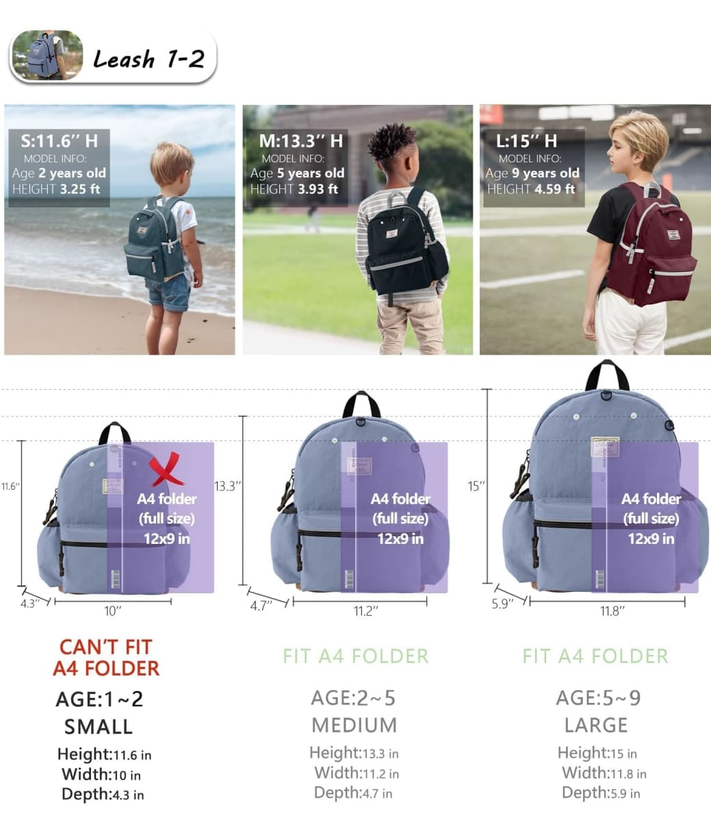 Toddler Backpack for Boys Girls 2-5, Preschool Backpack for Boys Girls, Blue Crab (Leash), Small, Age 1-2 (12" H Not Fit Folder) thumbnail 4