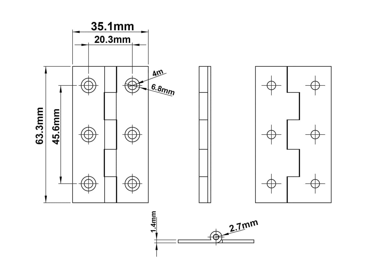 QCAA Solid Brass Narrow Butt Hinge with Stainless Steel Screw, 2-1/2" Matte Black, 4 Pack, Made in Taiwan thumbnail 3