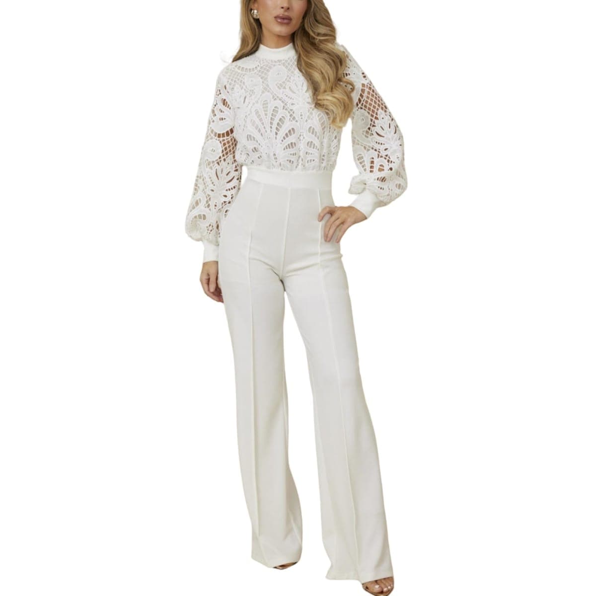 fiocko Women's cut-out casual jumpsuit stylish loose wide leg sexy jumpsuit club wear, 4493/White, Small — image 1