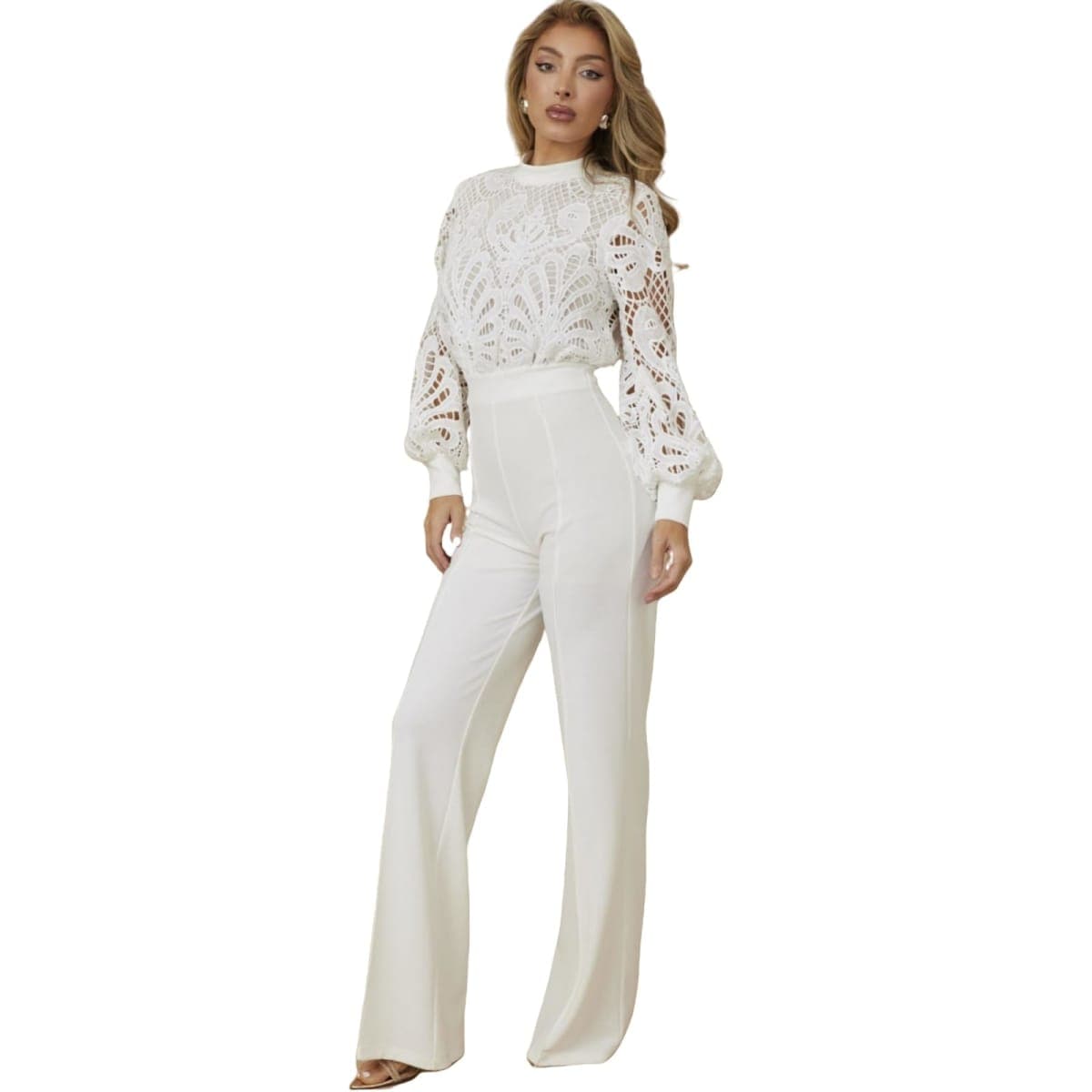 fiocko Women's cut-out casual jumpsuit stylish loose wide leg sexy jumpsuit club wear, 4493/White, Small thumbnail 2