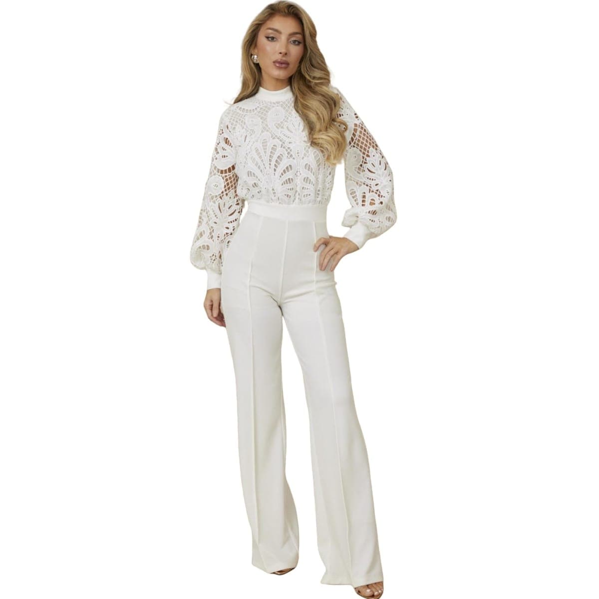 fiocko Women's cut-out casual jumpsuit stylish loose wide leg sexy jumpsuit club wear, 4493/White, Small thumbnail 3