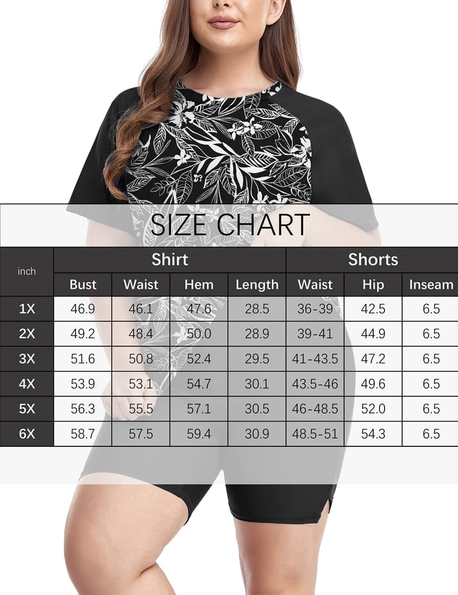 Inno Women's Plus Size 2 Piece Rash Guard Swimsuits Short Sleeve with Boyshorts UPF 50+ Surfing Swimwear, Floral 11, 2X thumbnail 5