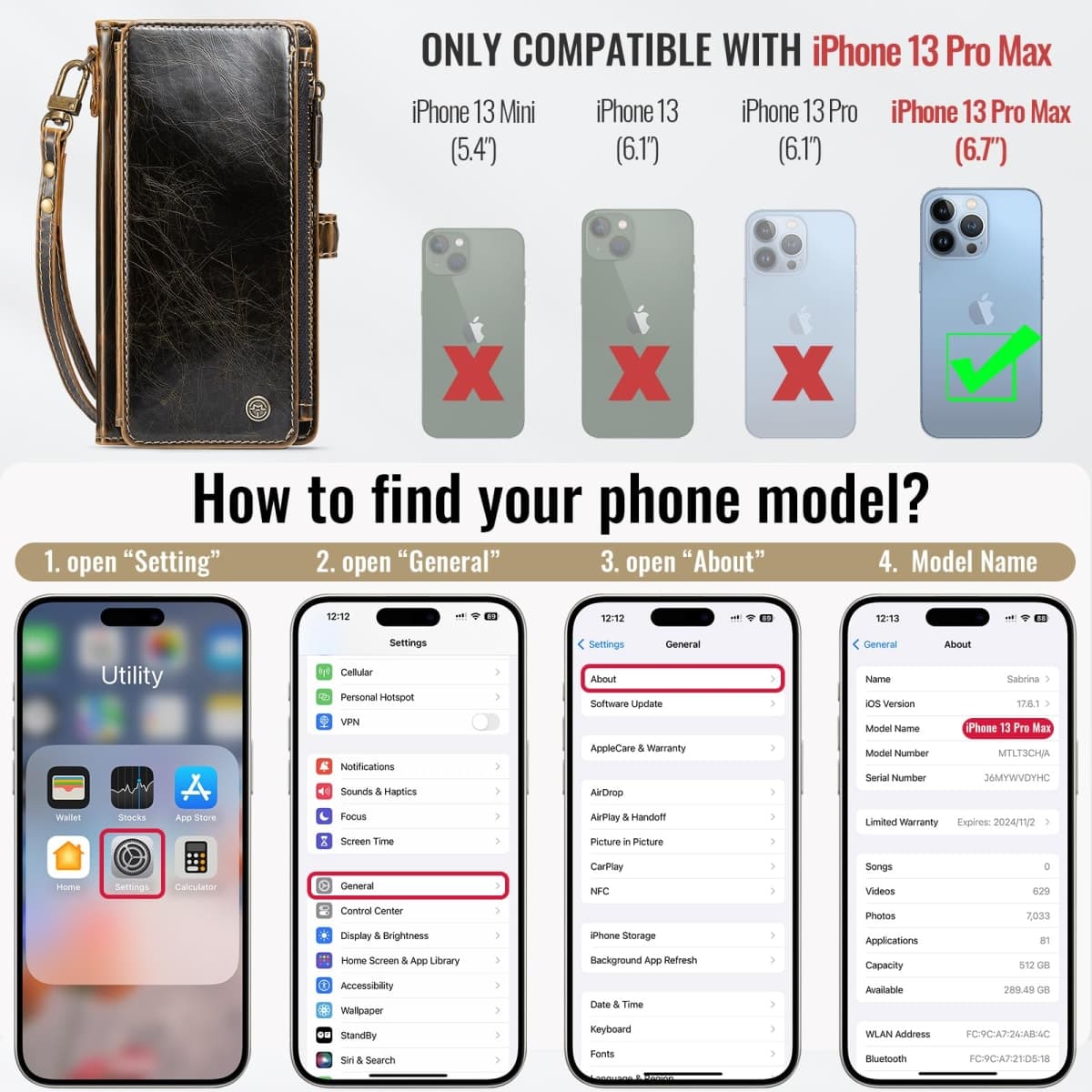 Defencase for iPhone 13 Pro Max Case, RFID Blocking for iPhone 13 Pro Max Case Wallet for Women with Card Holder, Zipper Magnetic Flip PU Leather Cover for iPhone 13 Pro Max Phone Case, Wine Red thumbnail 2
