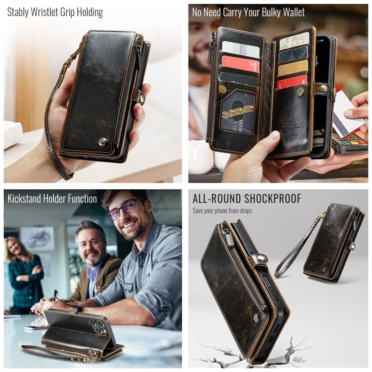 Defencase for iPhone 13 Pro Max Case, RFID Blocking for iPhone 13 Pro Max Case Wallet for Women with Card Holder, Zipper Magnetic Flip PU Leather Cover for iPhone 13 Pro Max Phone Case, Wine Red thumbnail 4