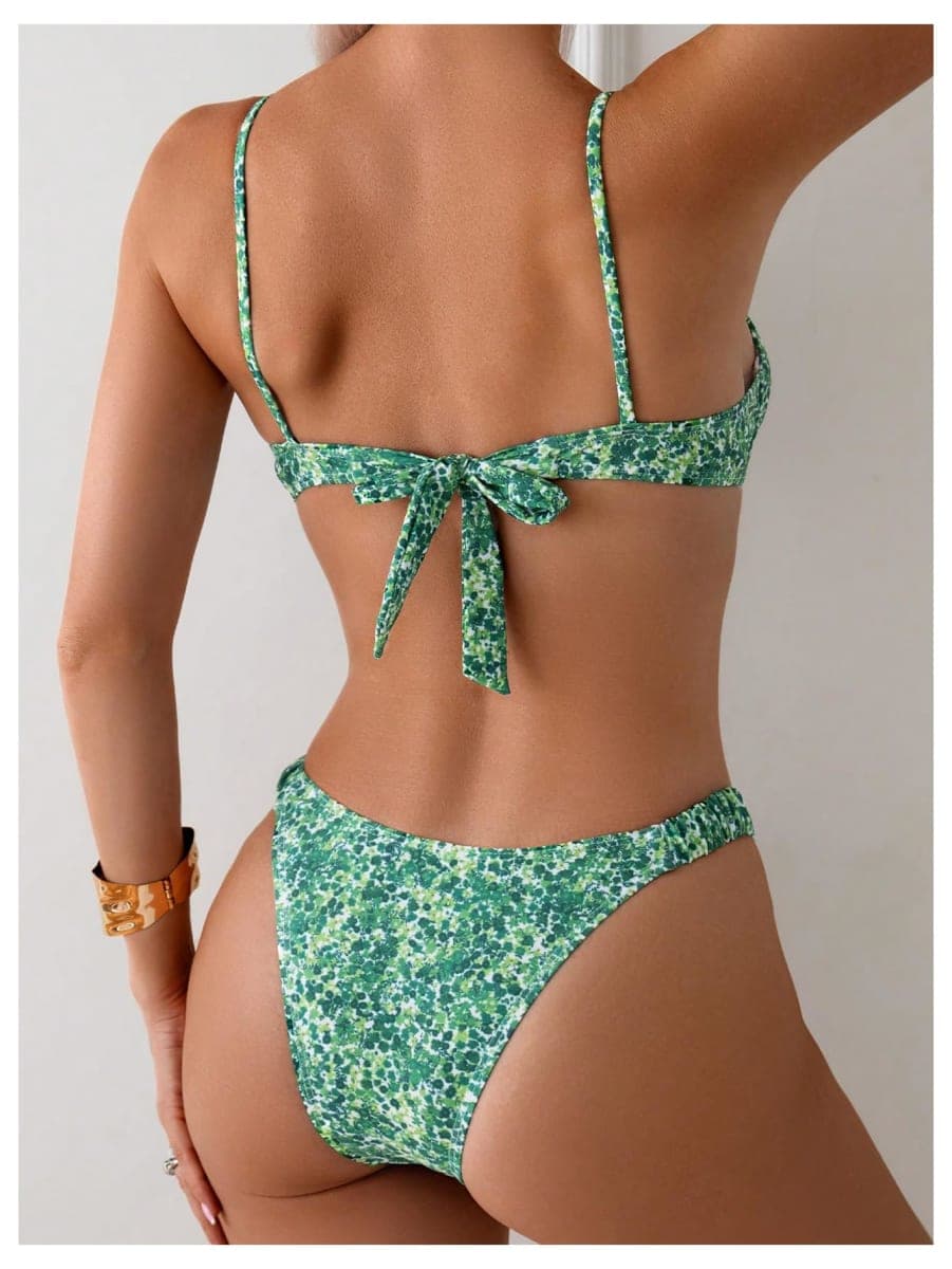 SOLY HUX Women's 2 Piece Bikini Sets Boho Floral Print Underwire Swimsuit Tie Front Cut Out Bathing Suit, Multicolor, Medium thumbnail 2