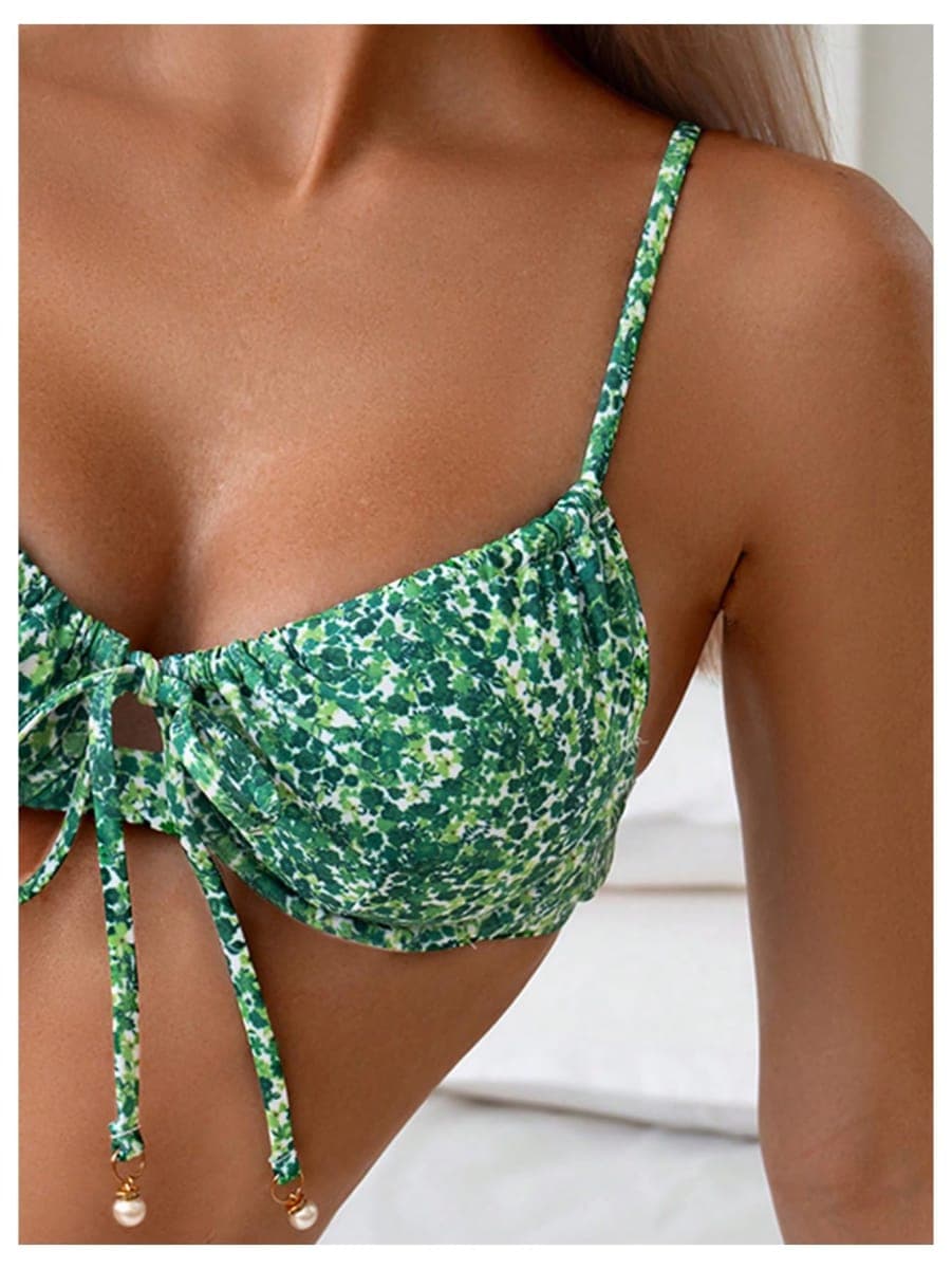 SOLY HUX Women's 2 Piece Bikini Sets Boho Floral Print Underwire Swimsuit Tie Front Cut Out Bathing Suit, Multicolor, Medium thumbnail 4