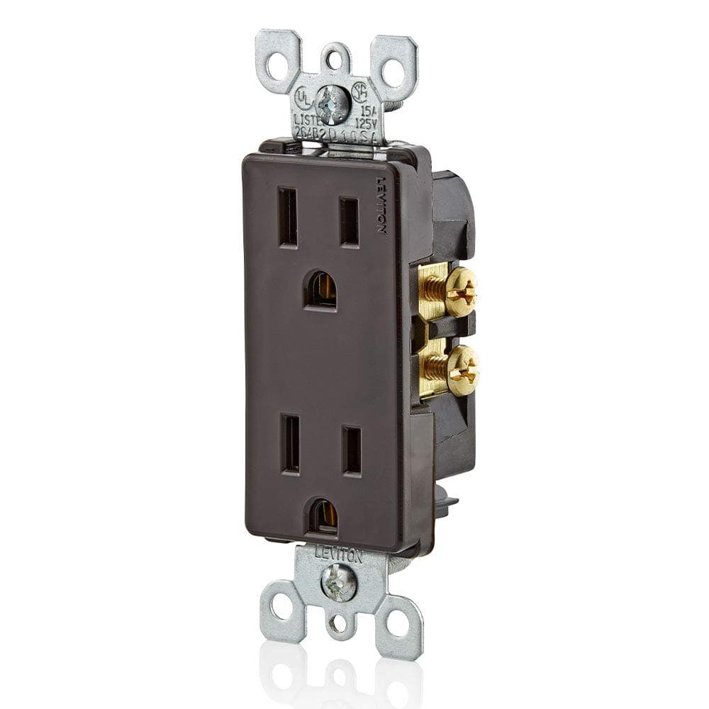 Leviton Decora 15 Amp, 125 V, Duplex Receptacle, Residential Grade, Grounding, 05325-000, Brown thumbnail 2
