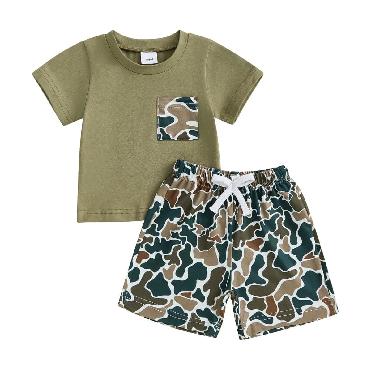 PUHHAPIEY Toddler Baby Boy Summer Clothes Retro Embroidery Duck Hunting Shirts T-Shirt + Elastic Camouflage Shorts Set, Camo Green, 12-18 Months — image 1