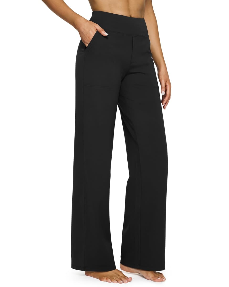 G4Free Wide Leg Pants for Women Yoga Dress Pants with Pockets High Waist Work Business Casual Sweatpants(Black,L,29") — image 1