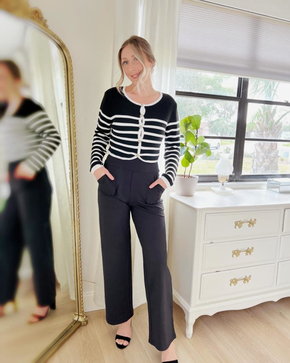 G4Free Wide Leg Pants for Women Yoga Dress Pants with Pockets High Waist Work Business Casual Sweatpants(Black,L,29") thumbnail 2