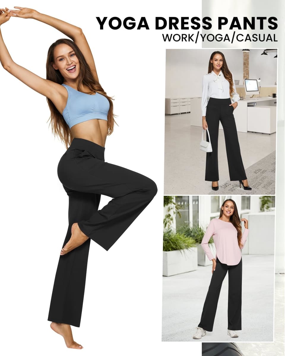 G4Free Wide Leg Pants for Women Yoga Dress Pants with Pockets High Waist Work Business Casual Sweatpants(Black,L,29") thumbnail 4