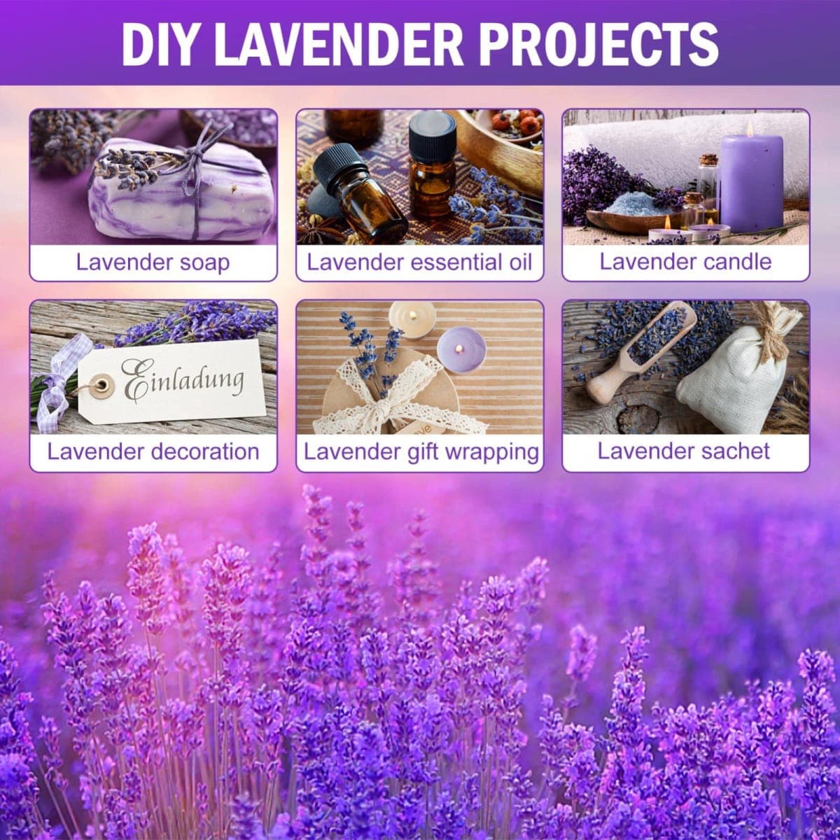 Timoo Dried Lavender Bundles 100% Natural Dried Lavender Flowers for Home Decoration, Photo Props, Home Fragrance, 4 Bundles Pack thumbnail 3