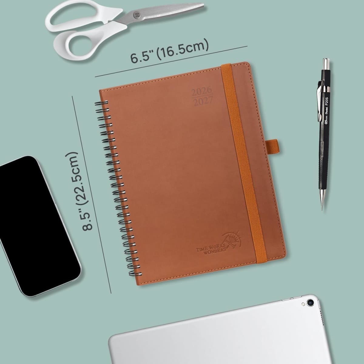 POPRUN Agenda 2026-2027 (Medium - 6.5'' x 8.5'') Academic Weekly Planner Calendar (July 2026 - June 2027) with Hourly Time Slots, Monthly Tabs, 100GSM Thick Papers, Spiral Leather Cover - Navy Blue thumbnail 2