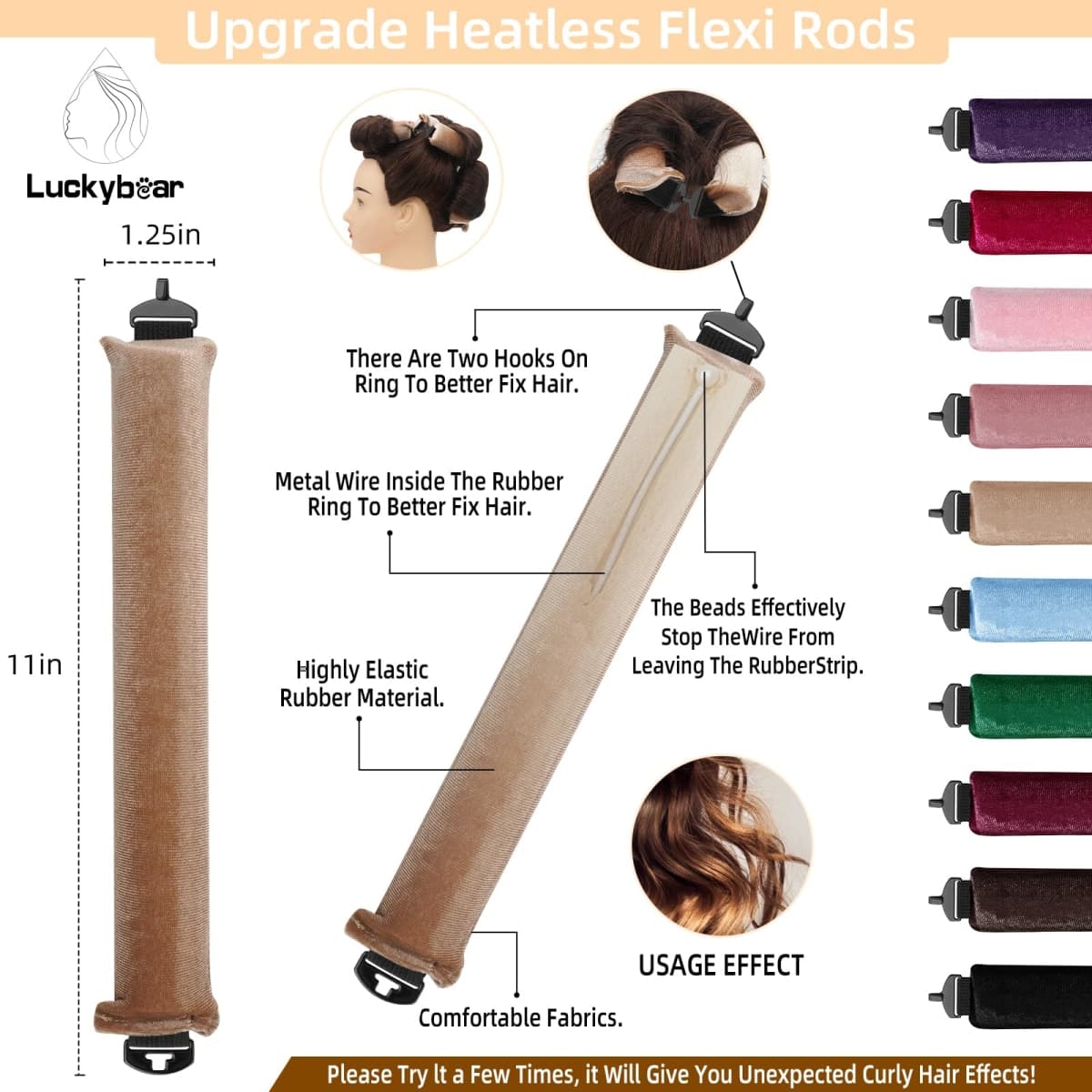 Overnight Heatless Hair Curler Blowout Rods Jumbo, Heatless Curls Satin Jumbo Flexi Rods to Sleep in,Soft Heatless Rod for All Hair Types,No Heat Overnight Sleeping Curls Styling Tools 3pcs Khaki thumbnail 2