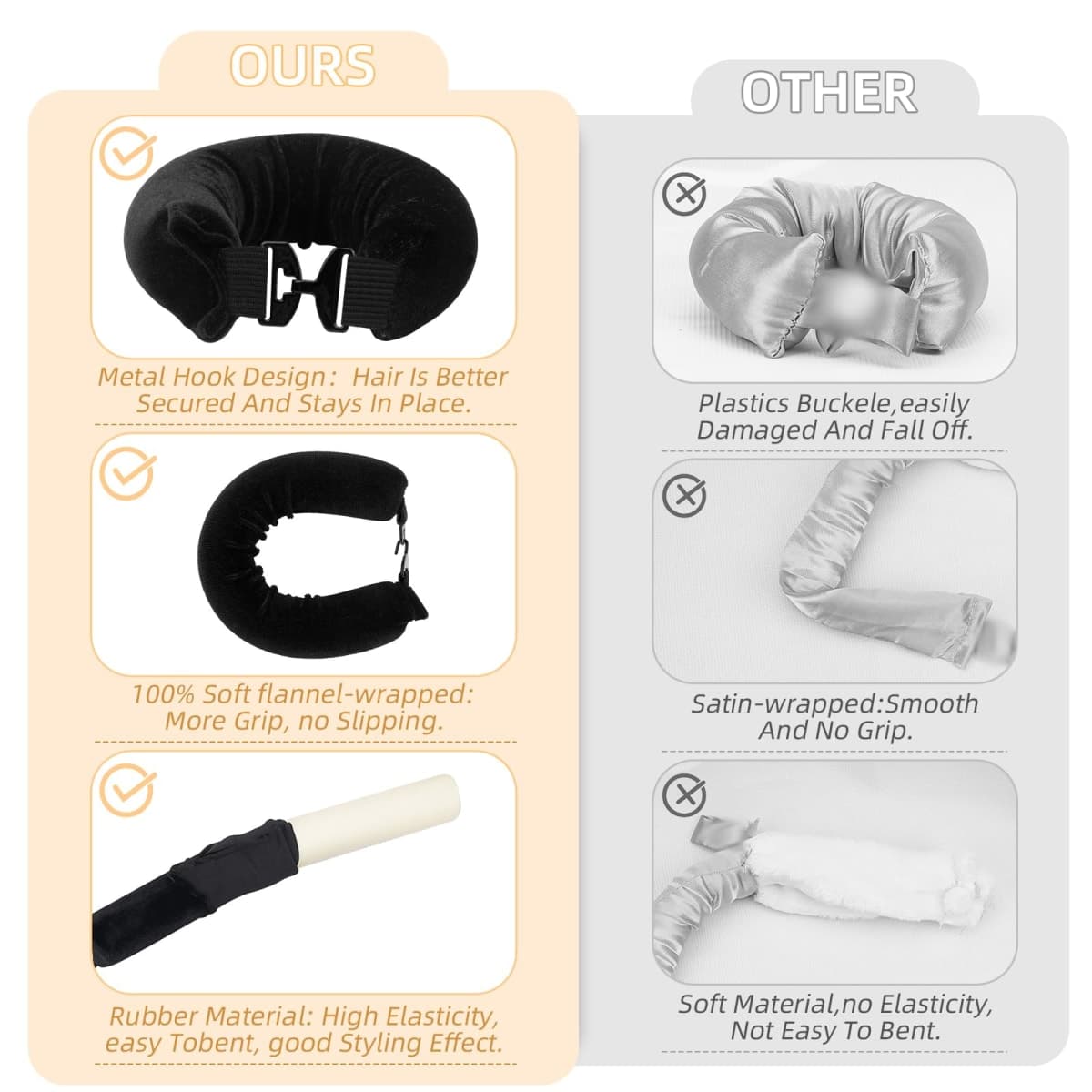 Overnight Heatless Hair Curler Blowout Rods Jumbo, Heatless Curls Satin Jumbo Flexi Rods to Sleep in,Soft Heatless Rod for All Hair Types,No Heat Overnight Sleeping Curls Styling Tools 3pcs Khaki thumbnail 3