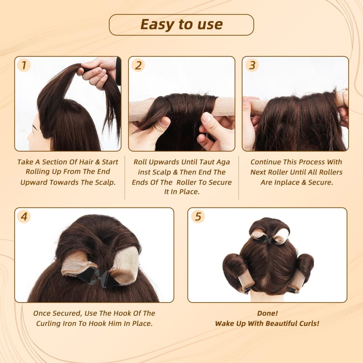 Overnight Heatless Hair Curler Blowout Rods Jumbo, Heatless Curls Satin Jumbo Flexi Rods to Sleep in,Soft Heatless Rod for All Hair Types,No Heat Overnight Sleeping Curls Styling Tools 3pcs Khaki thumbnail 4
