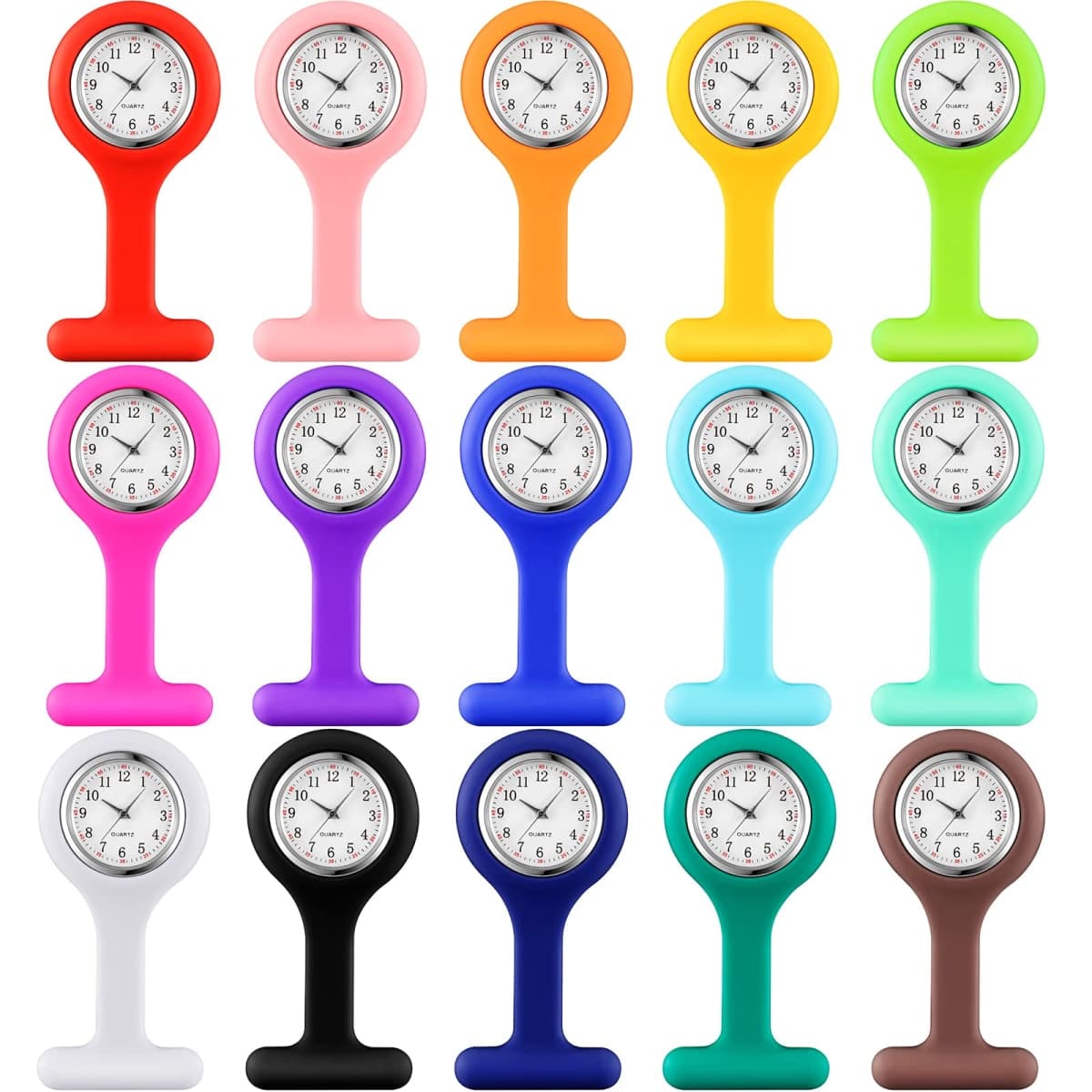 15 Pack Clip on Nurse Watches for Women Men, Silicone Lapel Pin Pocket Fob Stethoscope Watch with Second Hand for Employee Appreciation CNA Week Doctor Nurse Student Graduation Gift(Multicolor) — image 1