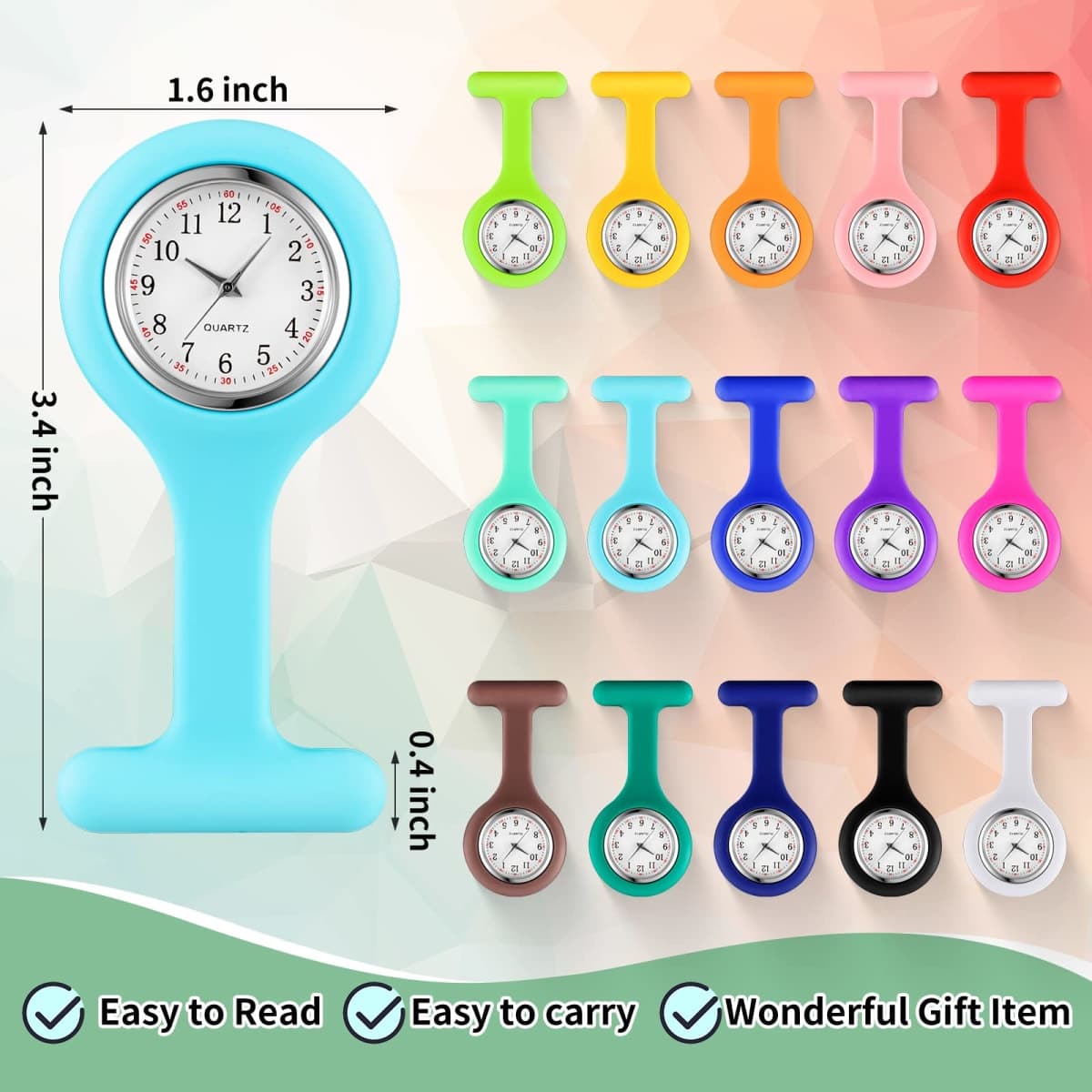 15 Pack Clip on Nurse Watches for Women Men, Silicone Lapel Pin Pocket Fob Stethoscope Watch with Second Hand for Employee Appreciation CNA Week Doctor Nurse Student Graduation Gift(Multicolor) thumbnail 2