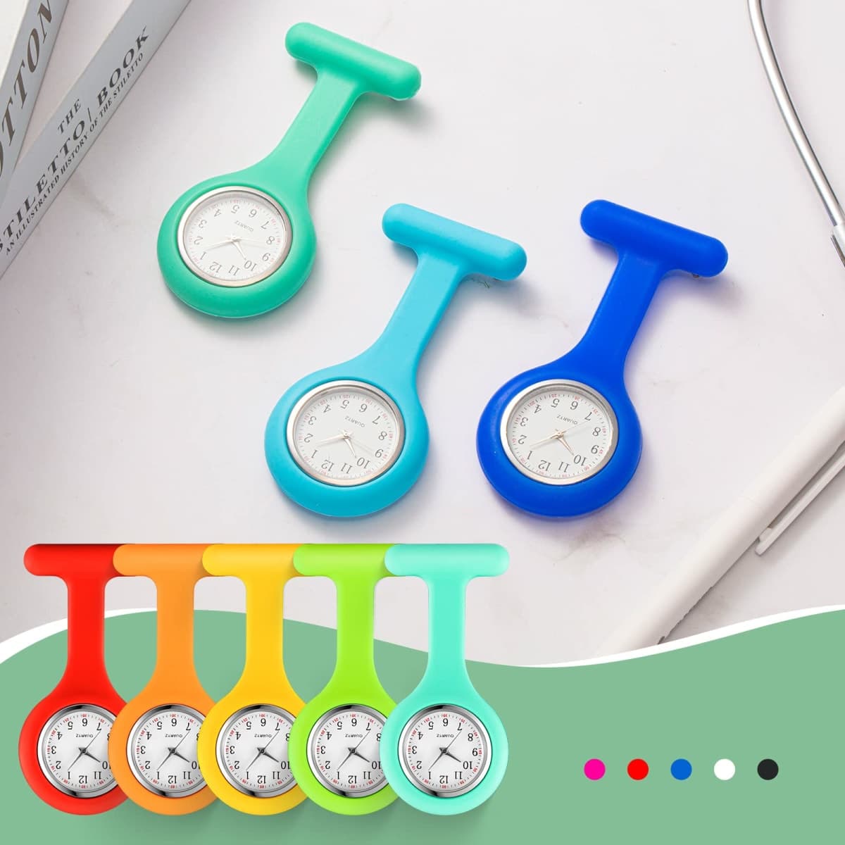 15 Pack Clip on Nurse Watches for Women Men, Silicone Lapel Pin Pocket Fob Stethoscope Watch with Second Hand for Employee Appreciation CNA Week Doctor Nurse Student Graduation Gift(Multicolor) thumbnail 4