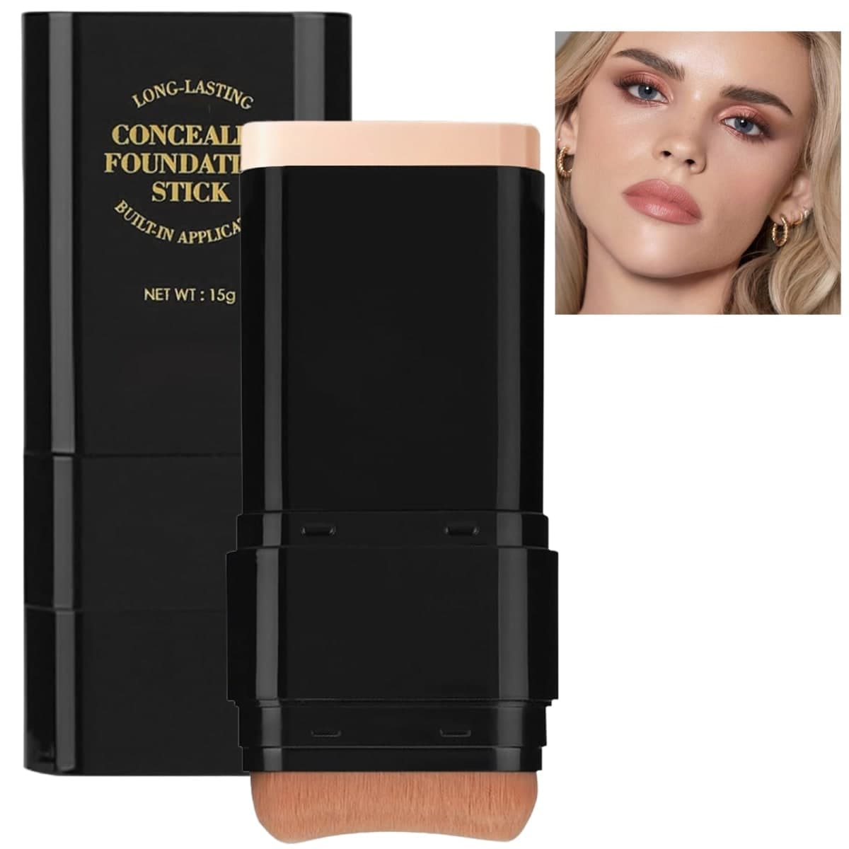 Foundation Stick, 2 in 1 Dual-Ended Long-Lasting Concealer Korean Foundation Contour Stick, Waterproof Contouring foundation with Brush, Full Coverage Matte Finish for Face Makeup(02#NATURAL) — image 1