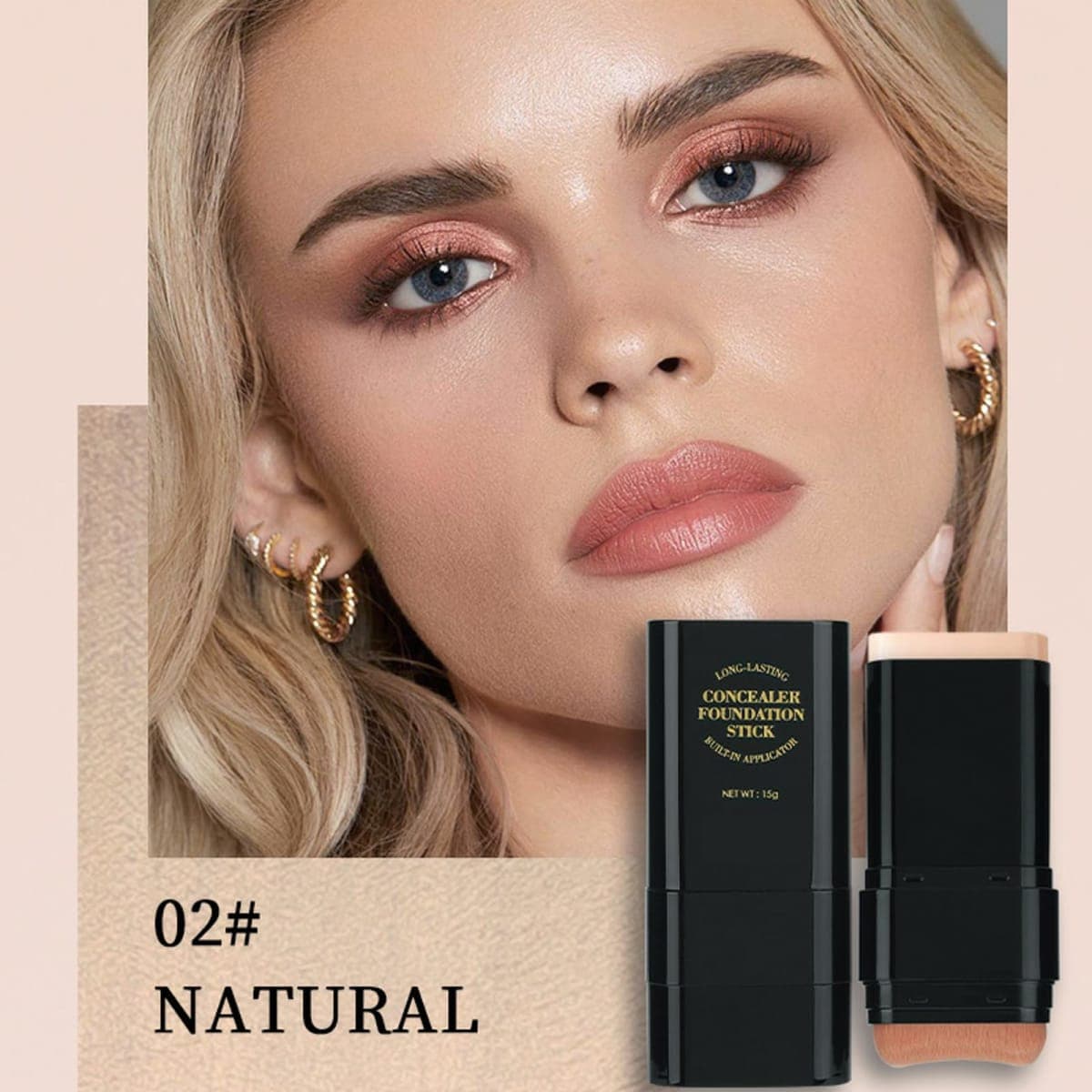 Foundation Stick, 2 in 1 Dual-Ended Long-Lasting Concealer Korean Foundation Contour Stick, Waterproof Contouring foundation with Brush, Full Coverage Matte Finish for Face Makeup(02#NATURAL) thumbnail 2