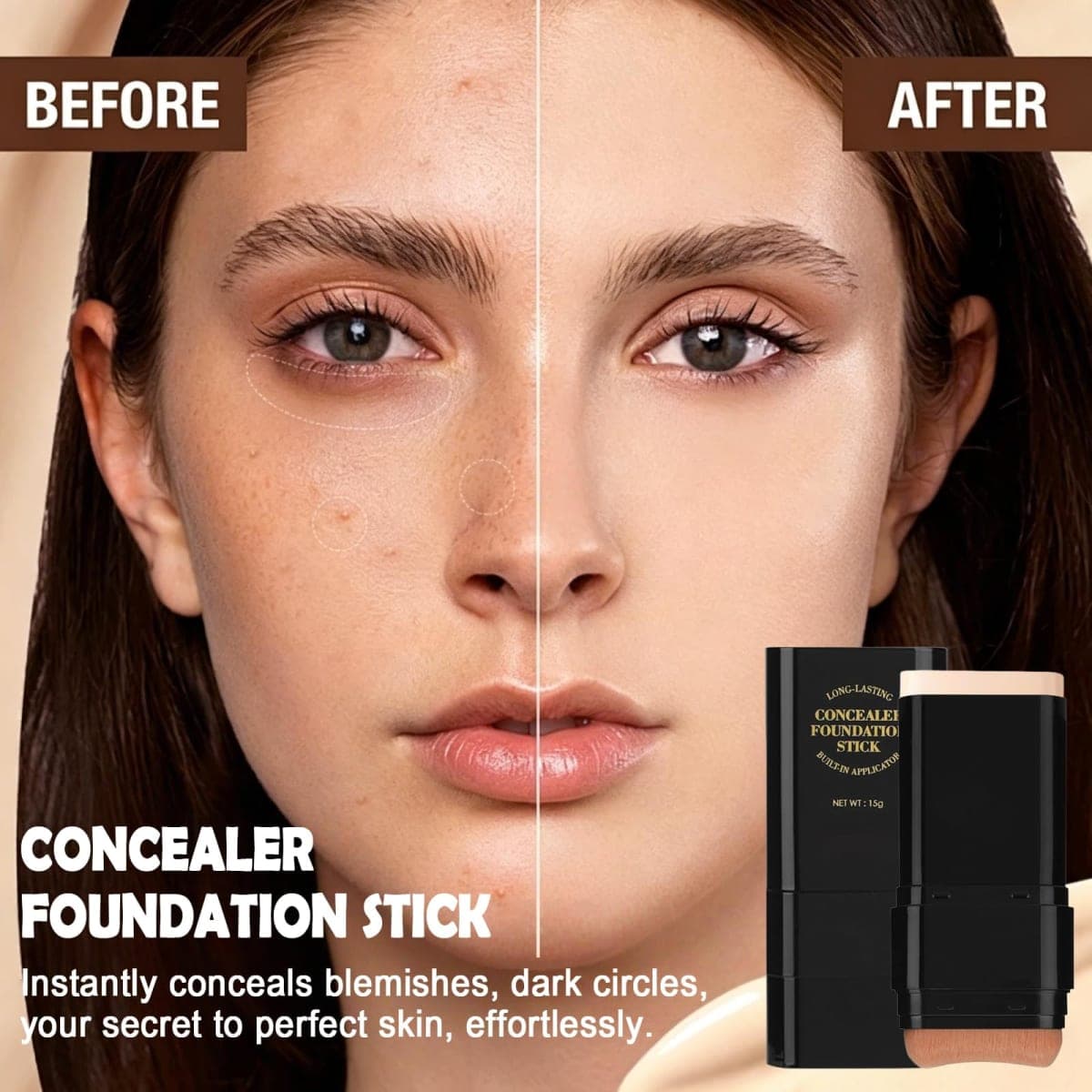 Foundation Stick, 2 in 1 Dual-Ended Long-Lasting Concealer Korean Foundation Contour Stick, Waterproof Contouring foundation with Brush, Full Coverage Matte Finish for Face Makeup(02#NATURAL) thumbnail 4