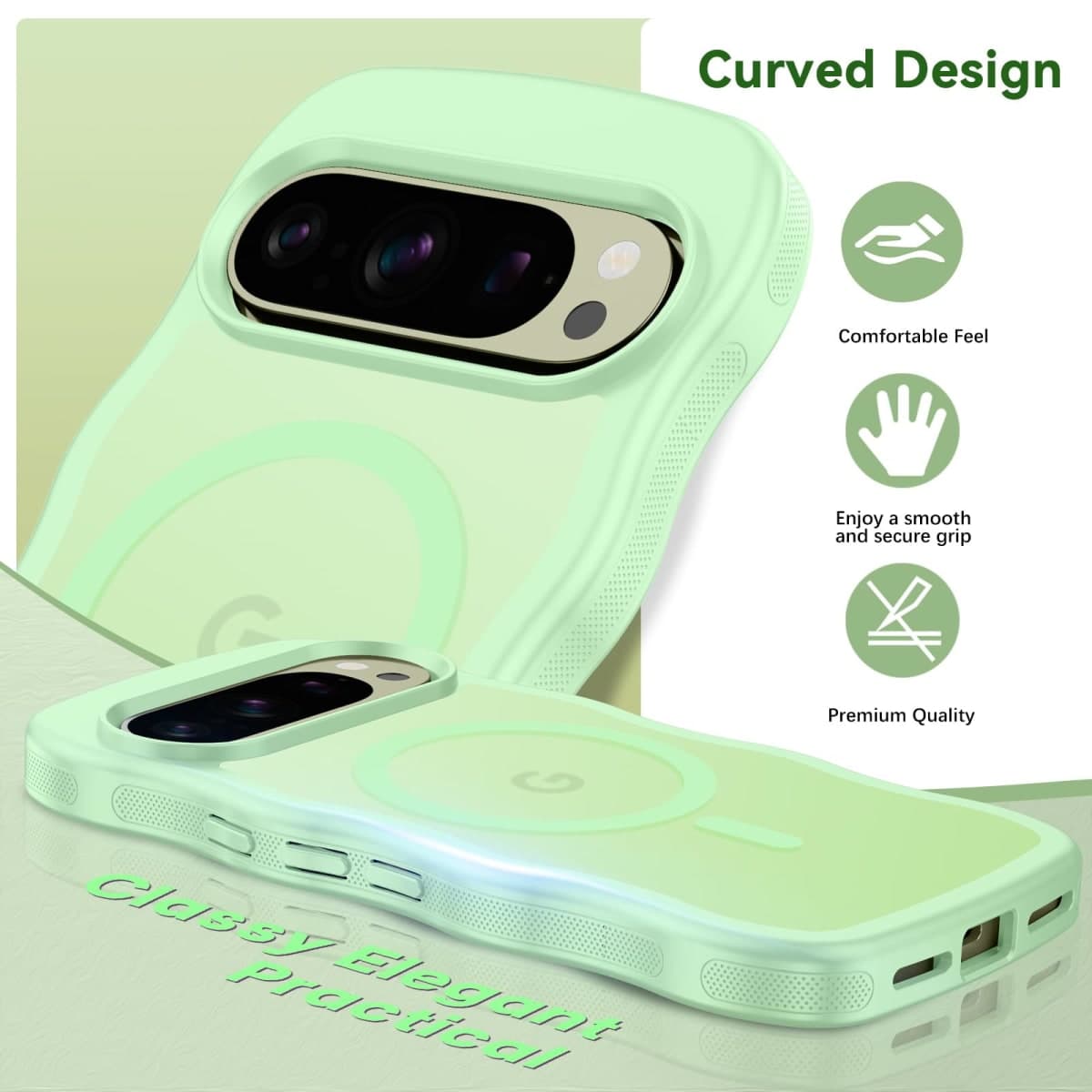 BENTOBEN Magnetic for Google Pixel 10 Pro XL Case Cute, Curly Wavy Pixel 10ProXL Case [Compatible with MagSafe]Anti-Slip Bumper Matte Slim Women Girls Boys Cover for Google 10ProXL 6.8", Matcha Green thumbnail 2