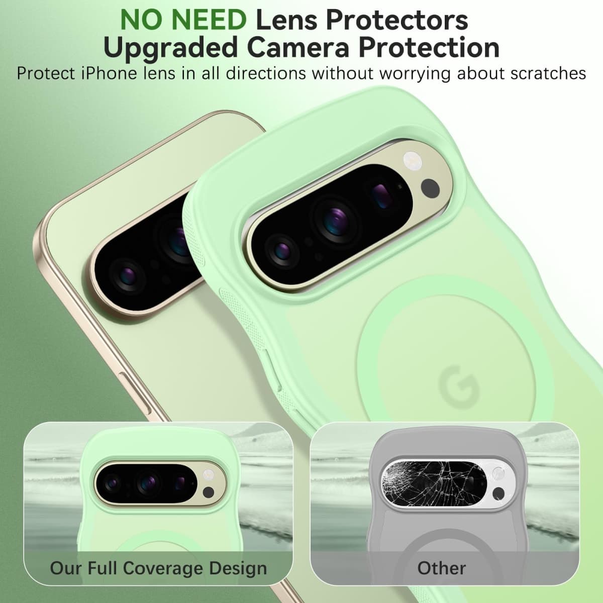 BENTOBEN Magnetic for Google Pixel 10 Pro XL Case Cute, Curly Wavy Pixel 10ProXL Case [Compatible with MagSafe]Anti-Slip Bumper Matte Slim Women Girls Boys Cover for Google 10ProXL 6.8", Matcha Green thumbnail 3