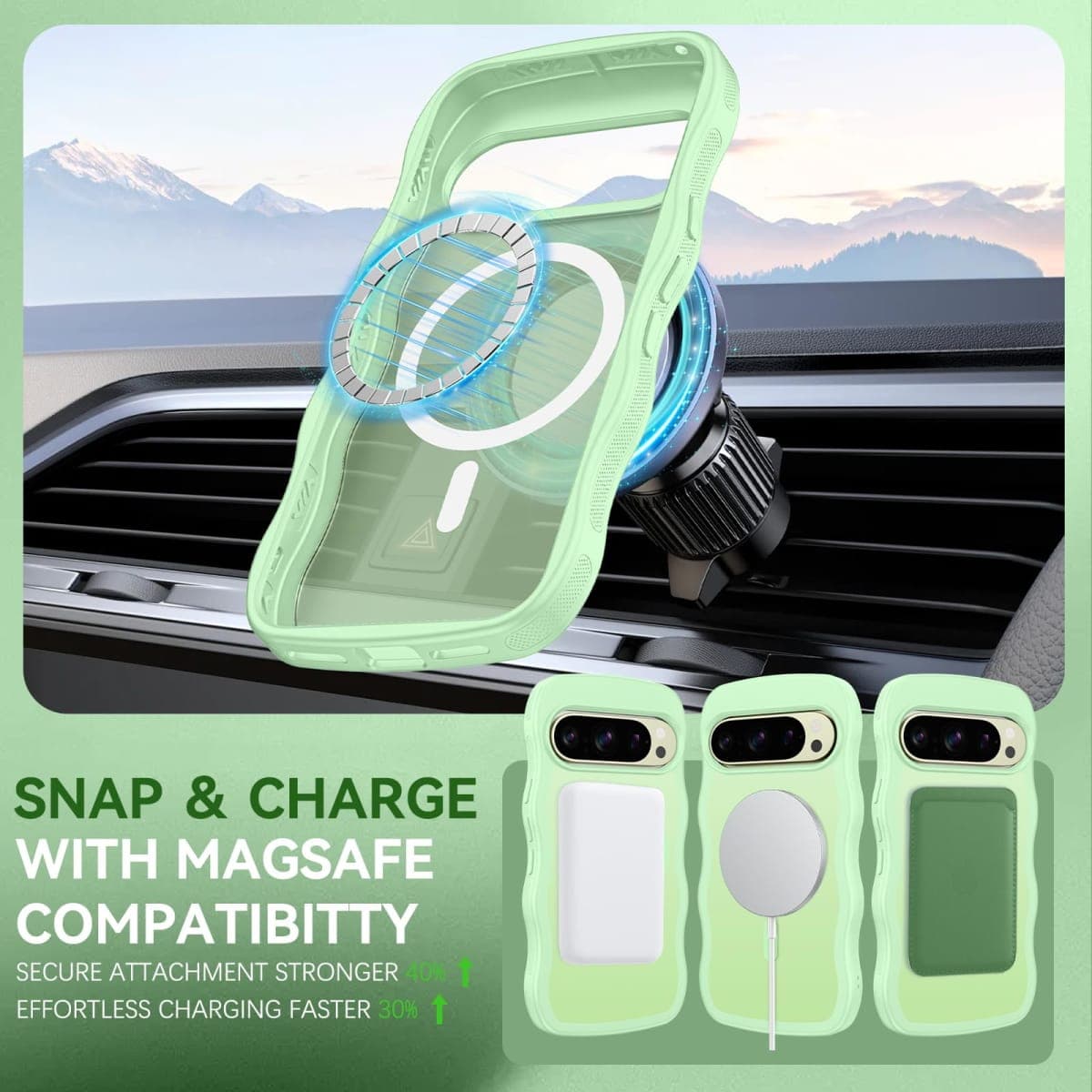 BENTOBEN Magnetic for Google Pixel 10 Pro XL Case Cute, Curly Wavy Pixel 10ProXL Case [Compatible with MagSafe]Anti-Slip Bumper Matte Slim Women Girls Boys Cover for Google 10ProXL 6.8", Matcha Green thumbnail 4