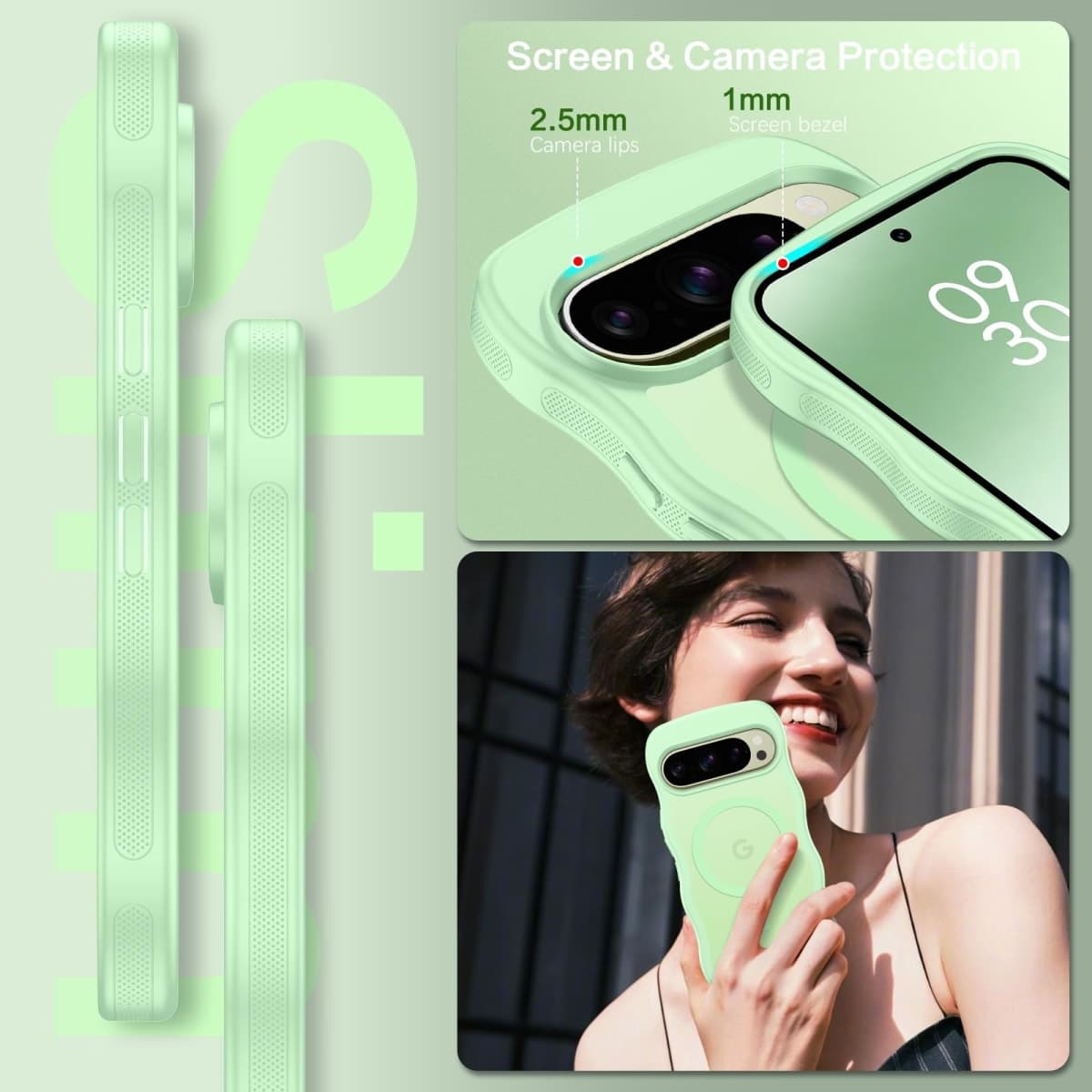 BENTOBEN Magnetic for Google Pixel 10 Pro XL Case Cute, Curly Wavy Pixel 10ProXL Case [Compatible with MagSafe]Anti-Slip Bumper Matte Slim Women Girls Boys Cover for Google 10ProXL 6.8", Matcha Green thumbnail 5