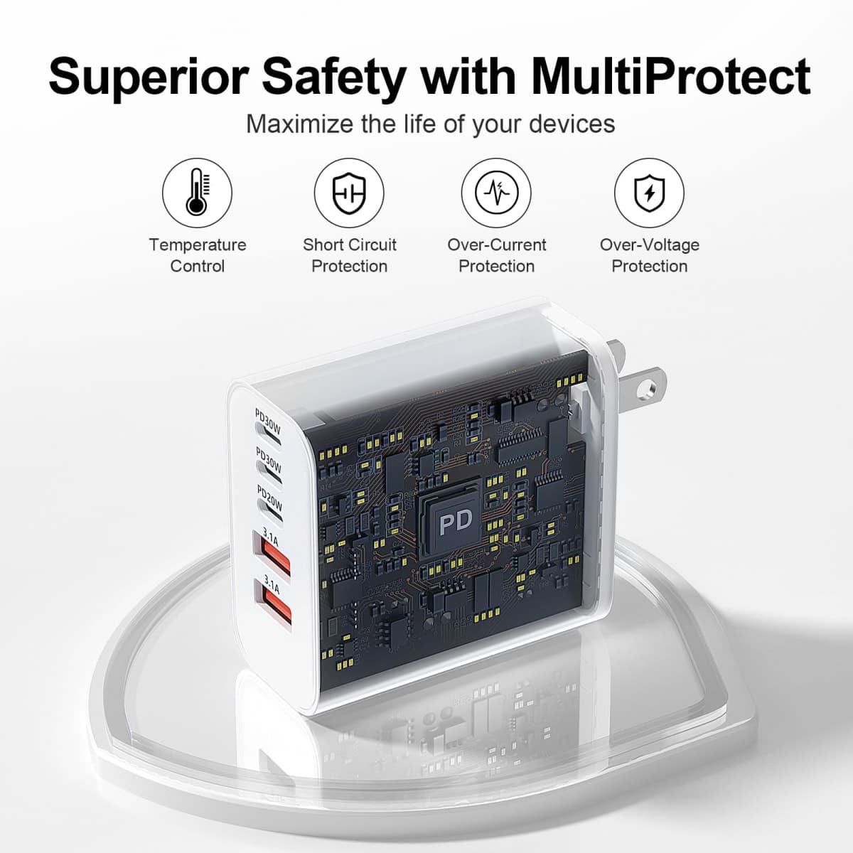 USB C Charger Block, 60W 5-Port Type C Charger Fast Charging Block, USBC USB Multiple Port Wall Charger Plug Adapter for iPhone 17/Air/16/15/14/13/12/11 Pro Max, Samsung Galaxy, iPad, Tablet (White) thumbnail 4