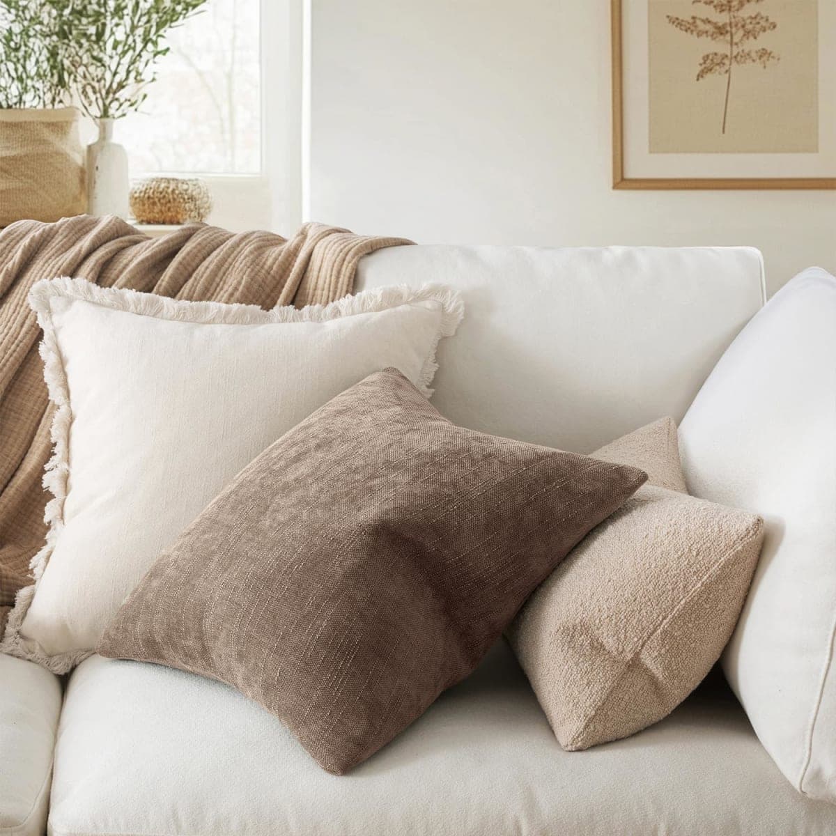 MIULEE Pack of 2 Decorative Throw Pillow Covers Soft Chenille Throw Pillows Solid Textured Cushion Covers for Couch Sofa Bedroom Living Room 18x18 Inch, Taupe Grey thumbnail 3