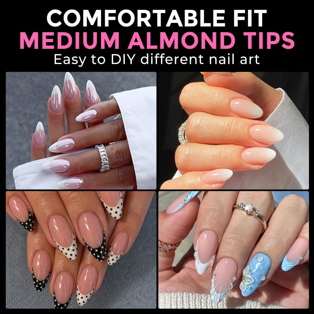 UNA GELLA Almond Nail Tips 216pcs Medium Almond Press on Nails Pre-Shape Gel Fake Nails for Full Cover Acrylic French False Nails for Nail Extension, DIY Salon 12 Sizes Gelly Tips thumbnail 3