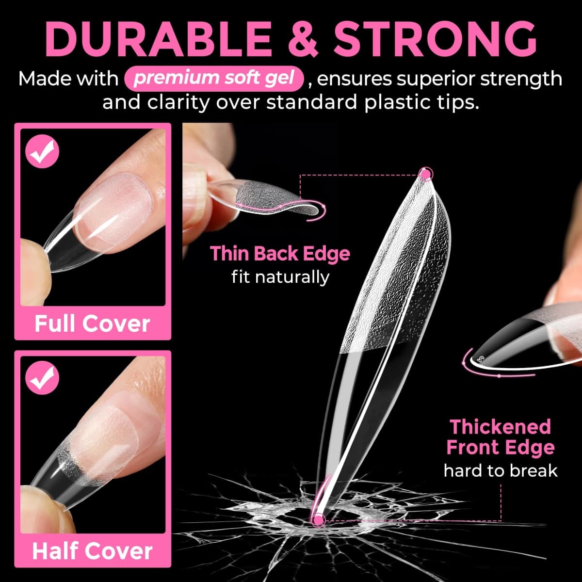 UNA GELLA Almond Nail Tips 216pcs Medium Almond Press on Nails Pre-Shape Gel Fake Nails for Full Cover Acrylic French False Nails for Nail Extension, DIY Salon 12 Sizes Gelly Tips thumbnail 5