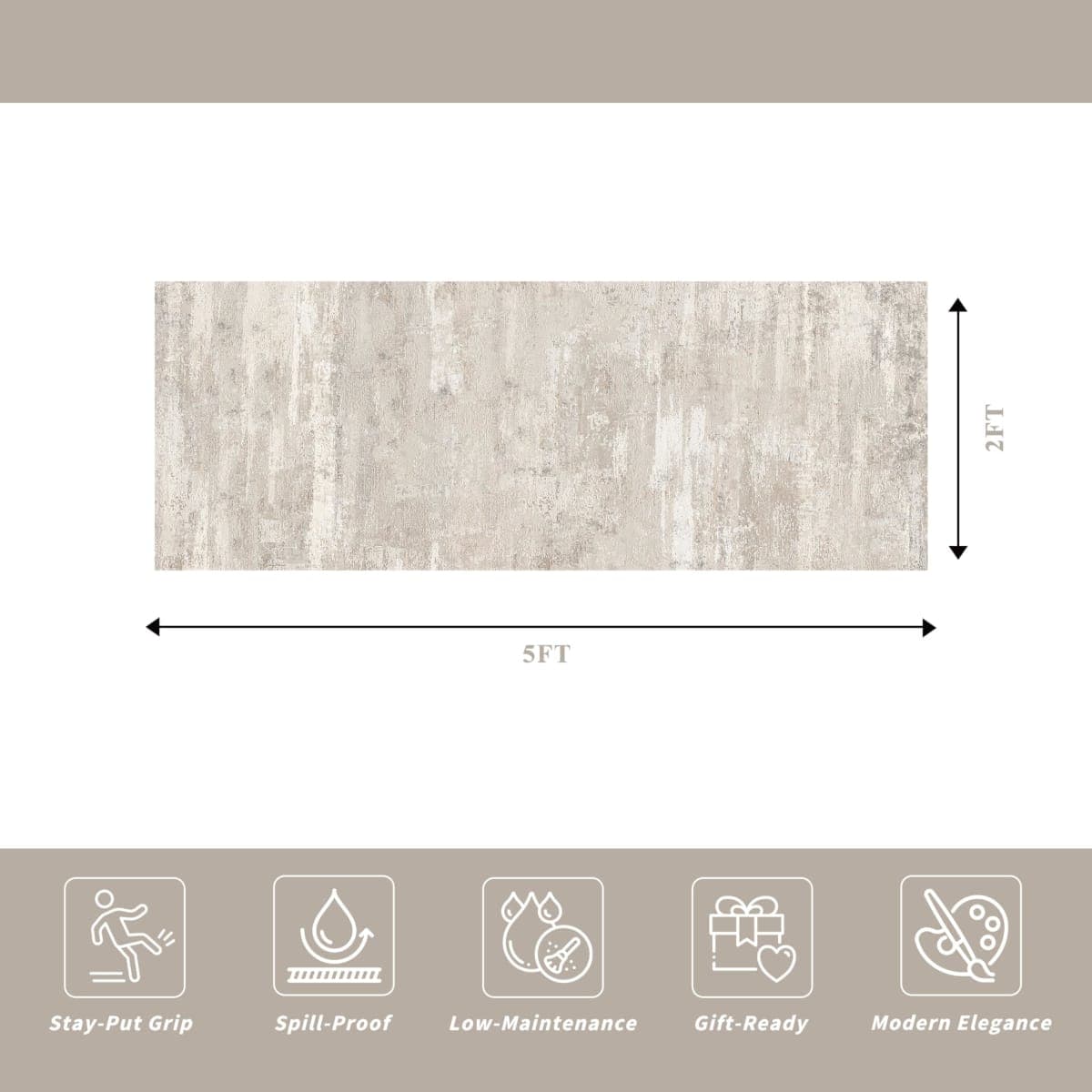 Washable Entryway 2x5 Runner Rug: Easy-Clean Kitchen Bedroom Carpets Non Slip Non-Curl Edge Rugs for Hallway Laundry Indoor Soft Modern Abstract Home Decor Floor Mat for Bathroom 2x5 Beige thumbnail 3