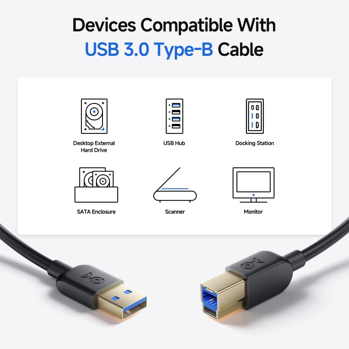 Cable Matters Long USB 3.0 Cable (USB 3 Cable, USB 3.0 A to B Cable) in Black 10 ft thumbnail 4