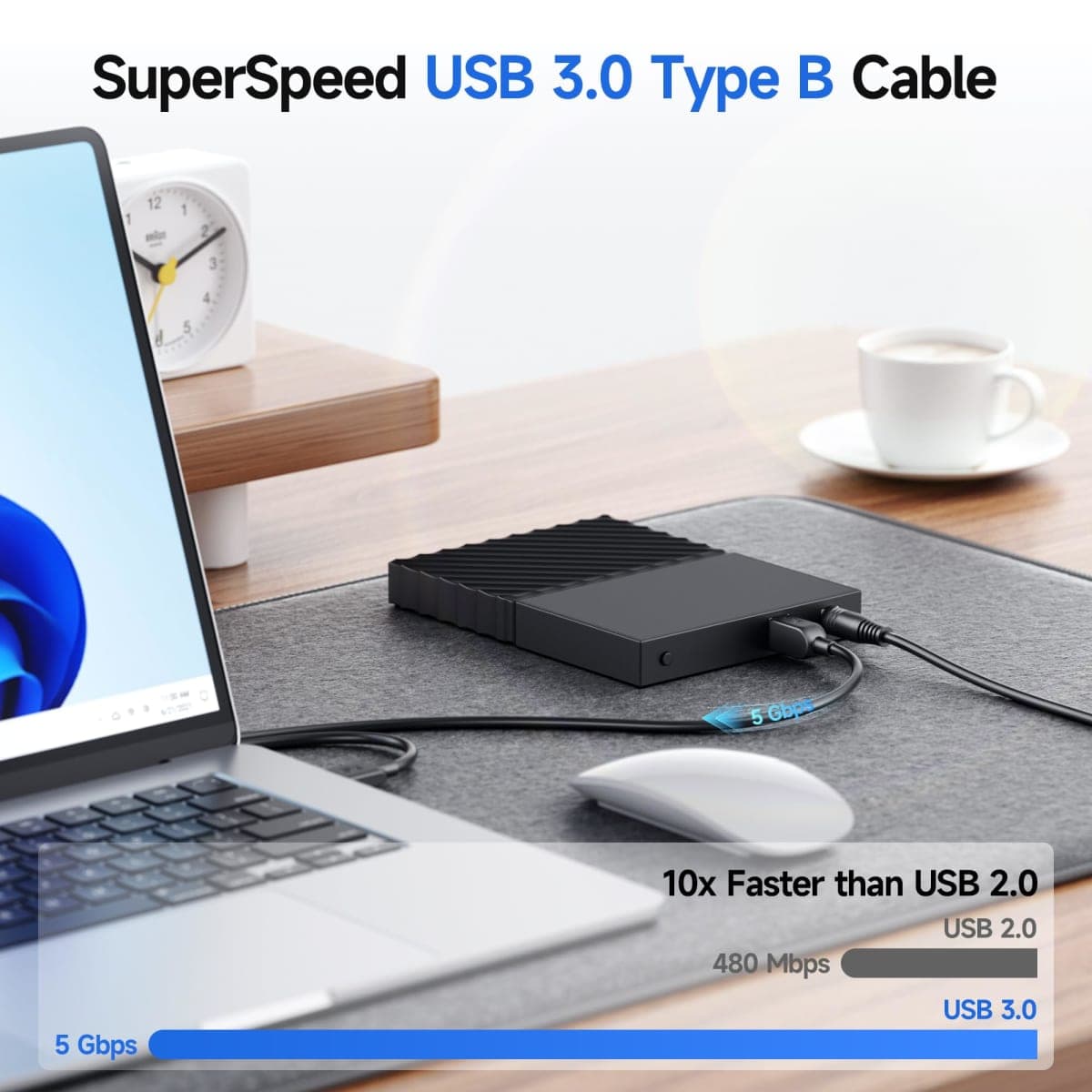 Cable Matters Long USB 3.0 Cable (USB 3 Cable, USB 3.0 A to B Cable) in Black 10 ft thumbnail 5