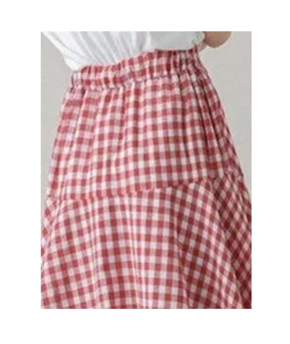 SOMTHRON Women's Retro Plaid Maxi Skirt A Line Pleated Flared Elastic High Waisted Gingham Summer Swing Long Skirt, Red, Small thumbnail 4