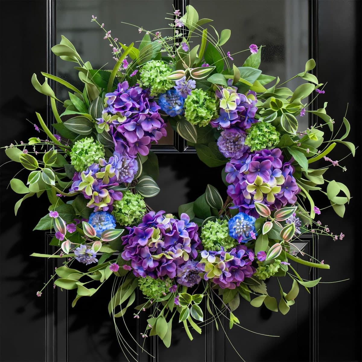24 Inch Spring Wreath for Front Door, Artificial Hydrangea and Thistle Flowers, Spring and Summer Door Wreath with Lush Greenery, Summer Wreath for Indoor Outdoor Decor — image 1