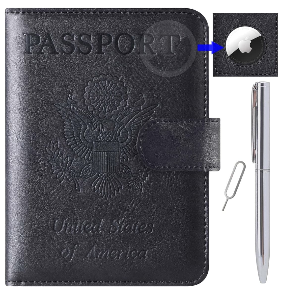 Passport Holder Cover Wallet Travel Essentials Leather Rfid Blocking Case Vacation Luggage Must Haves Travel Accessories for Men Women, 117#Black, For Airtag — image 1