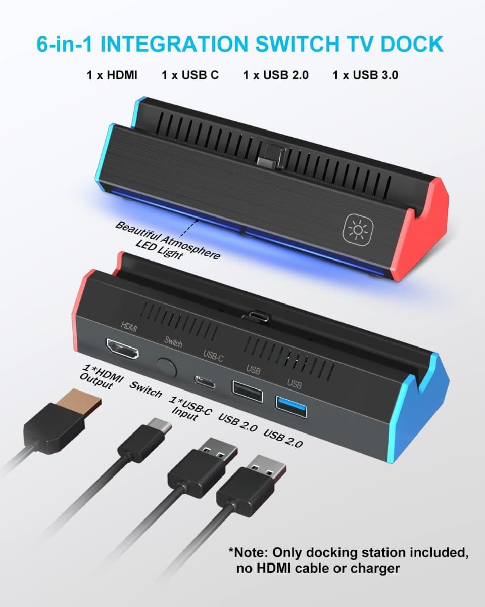 iPLYGAM - Docking Station for Nintendo Switch1/OLED, Portable Docking Station with 4K HDMI Port, USB Port/Port Type, Replacement for Nintendo Dock (No Cable Included) thumbnail 4